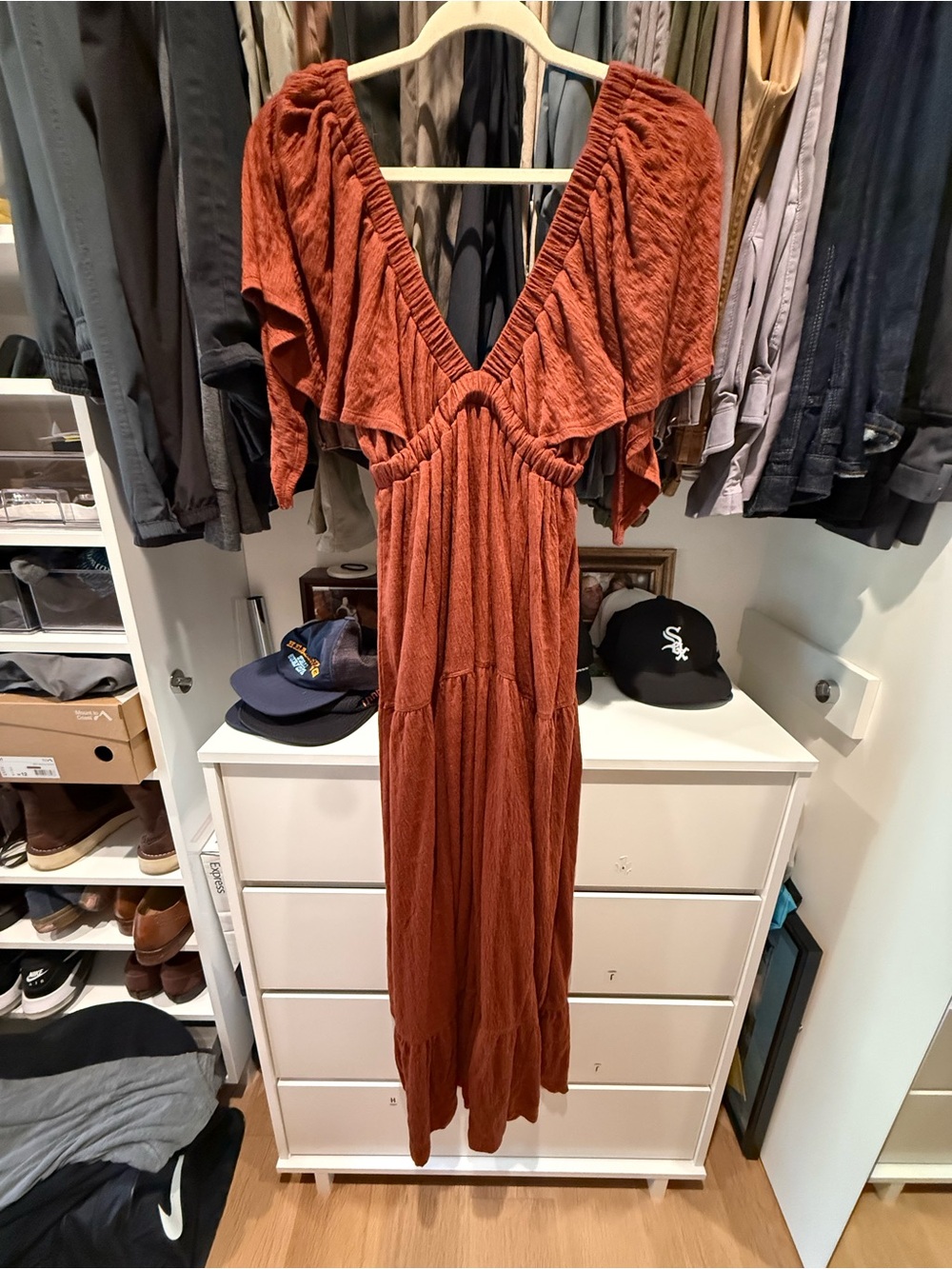 Free People Rust Orange Maxi Dress with Deep V